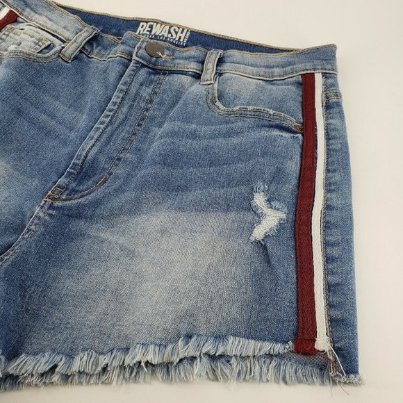 Rewash Brand Junior Sz 10 Distressed Denim Cut-off Shorts Red White Stripe Side - Picture 2 of 9
